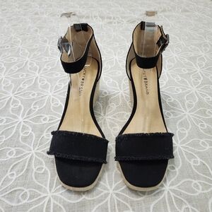 Lucky Brand Black Ankle Strap Espadrille Wedges